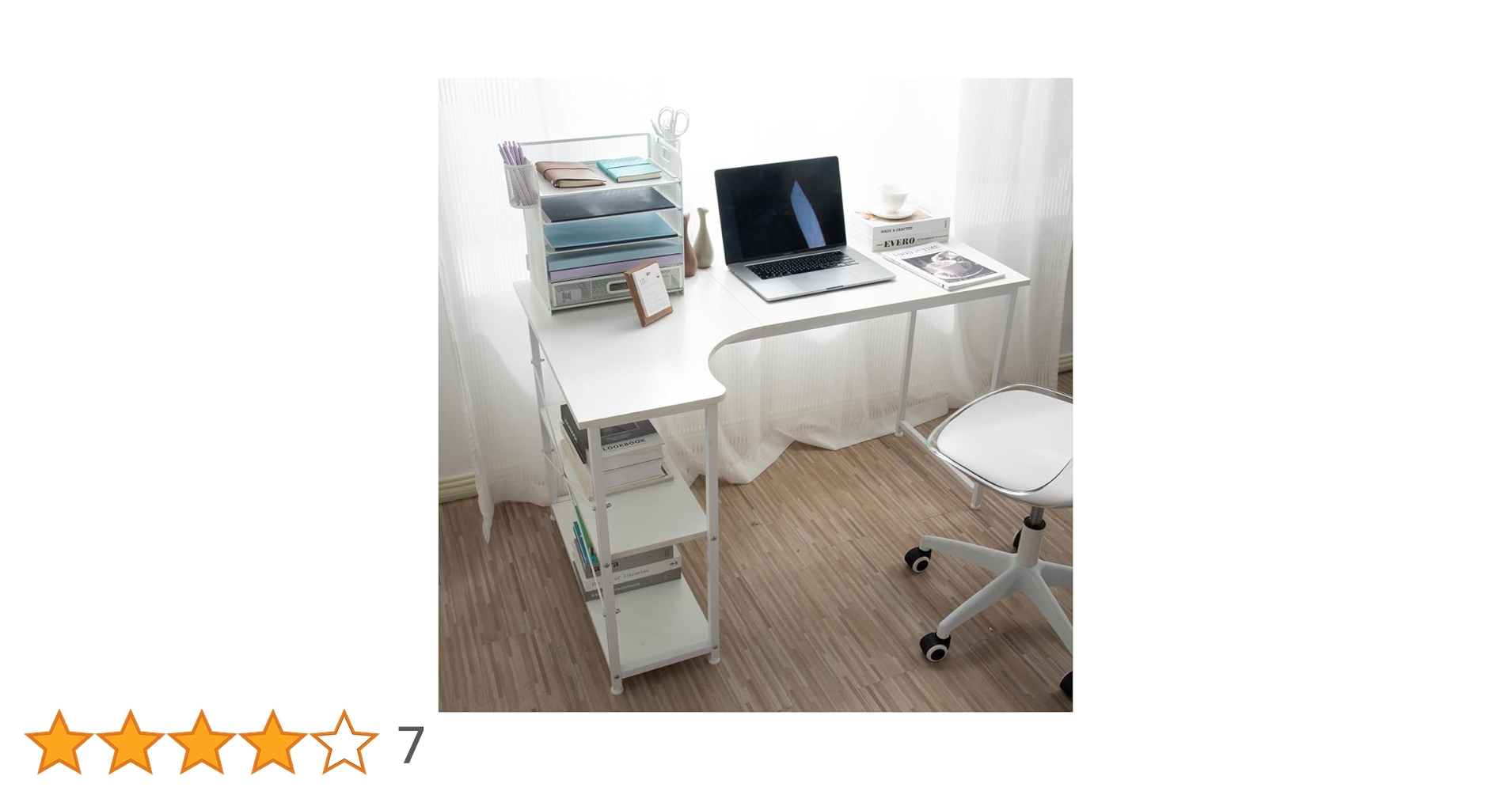 Amazon | 【ホワイト】広いスペース パソコンデスク L字 120cm 2段